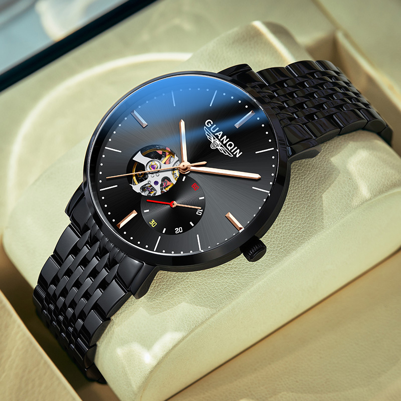 冠琴官方正品手表男士全自动机械表陀飞轮镂空防水夜光商务男表