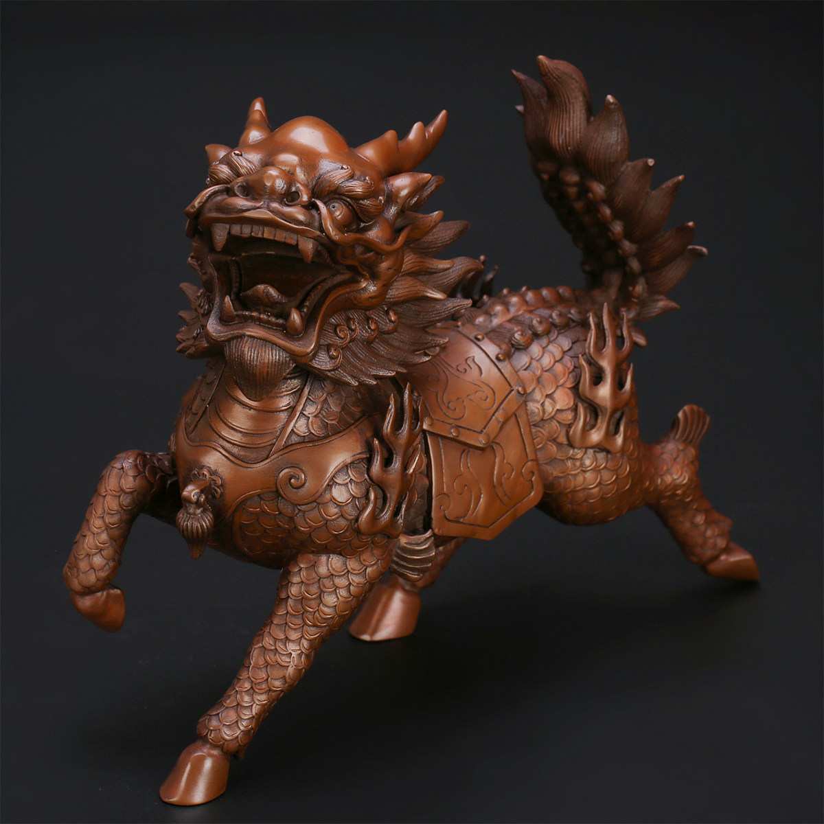 摆件匠泽铜魂纯紫紫铜火麒麟家装客厅办公室风水摆件