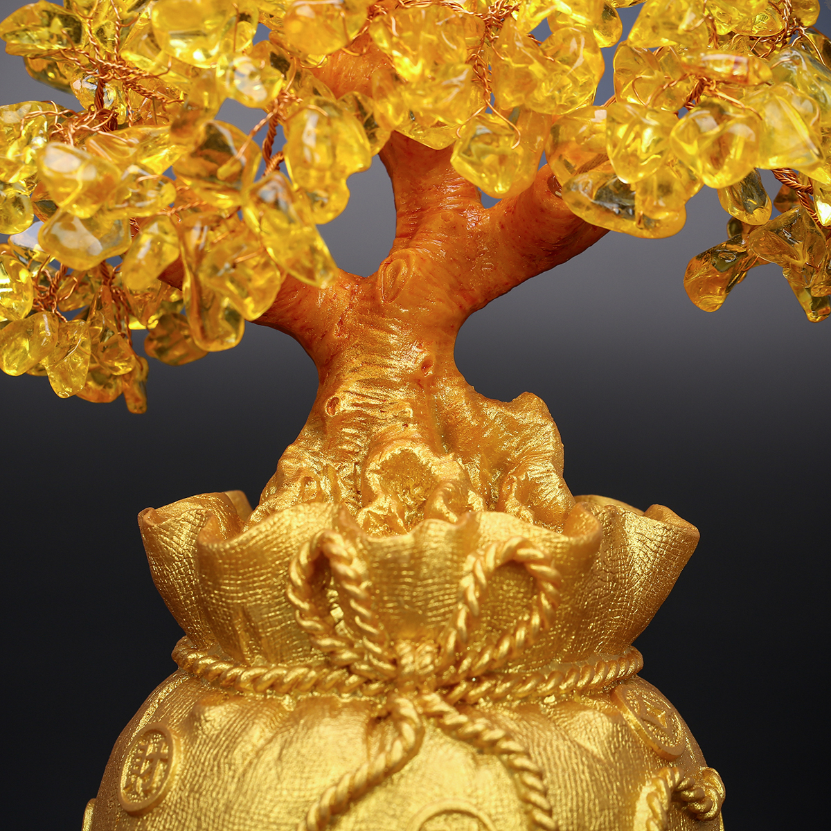 摆件匠泽铜魂发财树招财树家居酒柜装饰品黄水晶摇钱树摆件