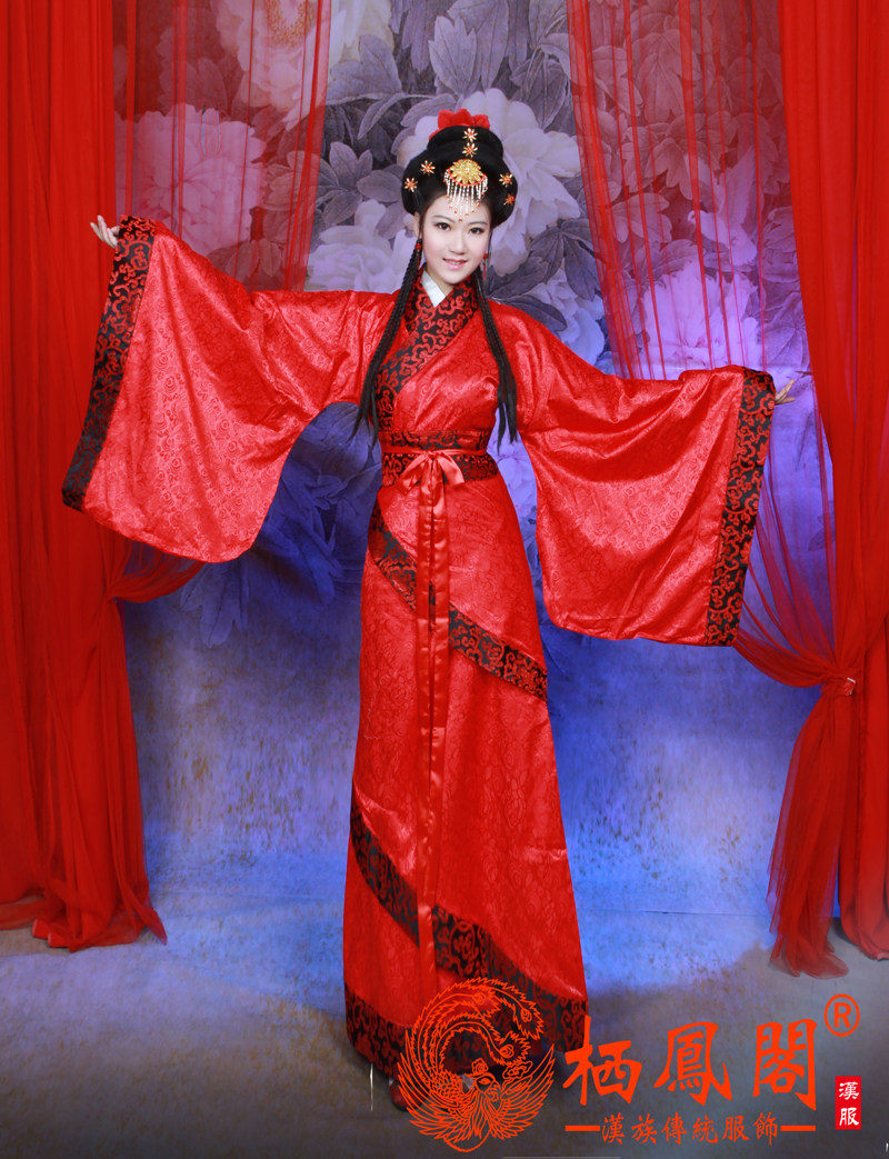 栖凤阁汉服女装古装汉代服装短曲裾古典民族演出服曲裾深衣