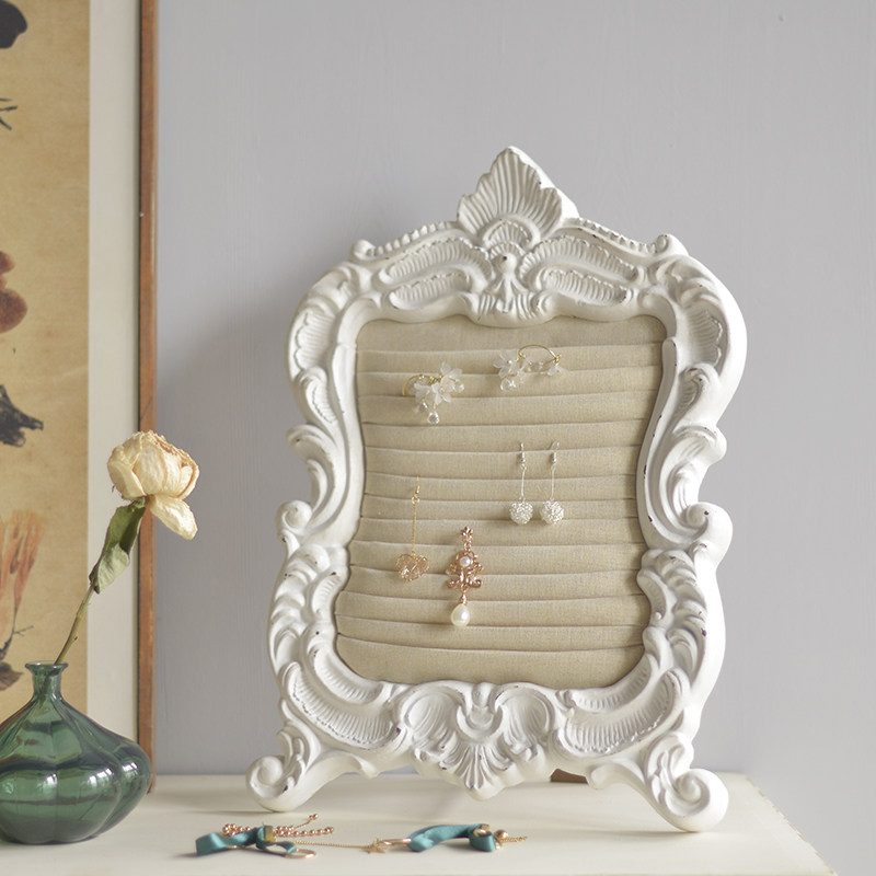 bj14法式白色复古雕花家居装饰摆件首饰耳钉戒指首饰架