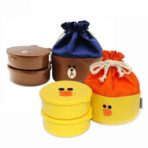 便当韩国正品linefriends布朗熊儿童双层分隔饭盒儿童餐具