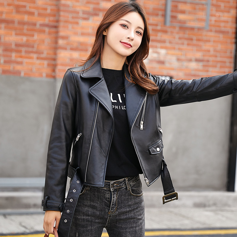 专柜品牌海宁真皮皮衣女秋季短款皮夹克秋季款机车服小个子外套潮