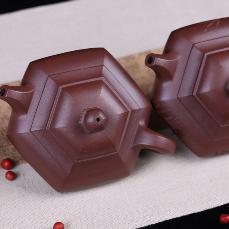 六方紫砂壶原矿珍藏紫泥名家陈顺根纯手工高档茶壶