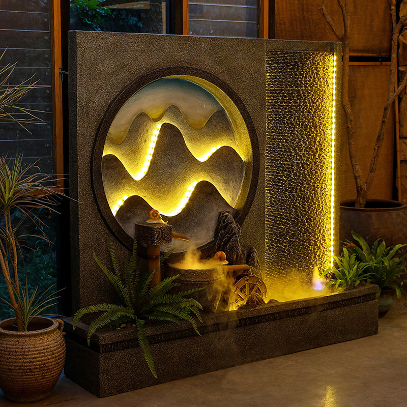 依香兰田园流水屏风玄关水幕幕墙喷泉水景景观摆件