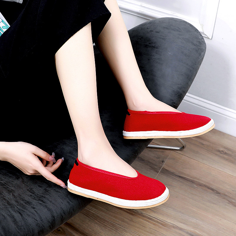 老北京千层底布布鞋春秋休闲透气气时尚步大红布鞋