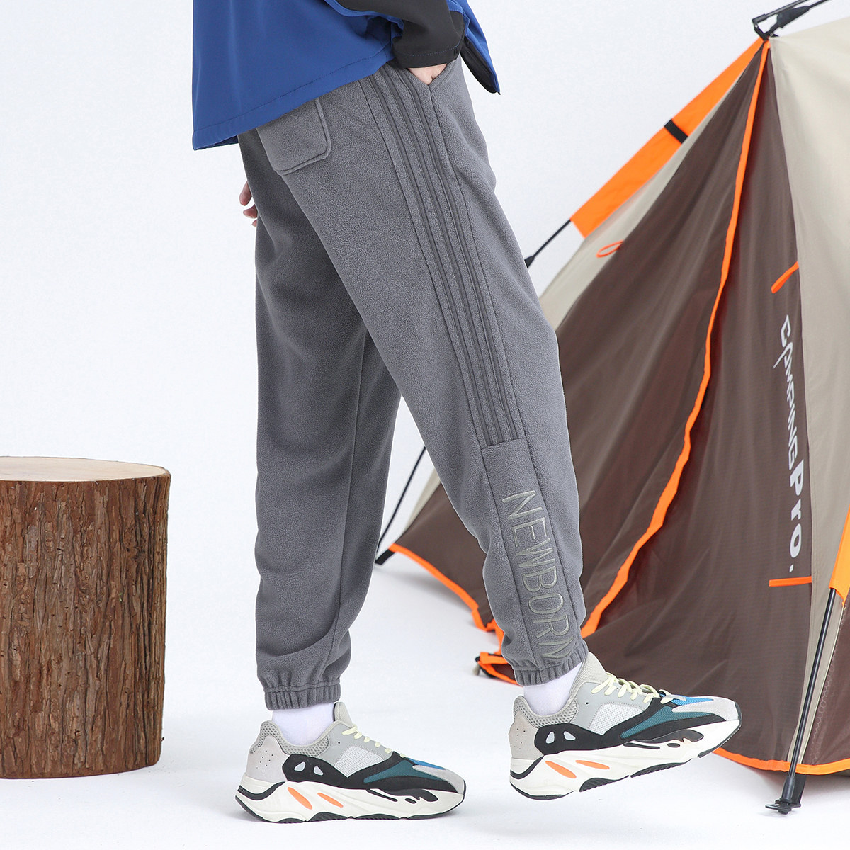 拓路者绒裤秋冬刺绣休闲裤户外防风保暖加厚加绒卫裤