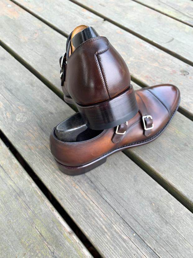 固伦正装绅士皮鞋男孟克三接头款头层小牛单鞋