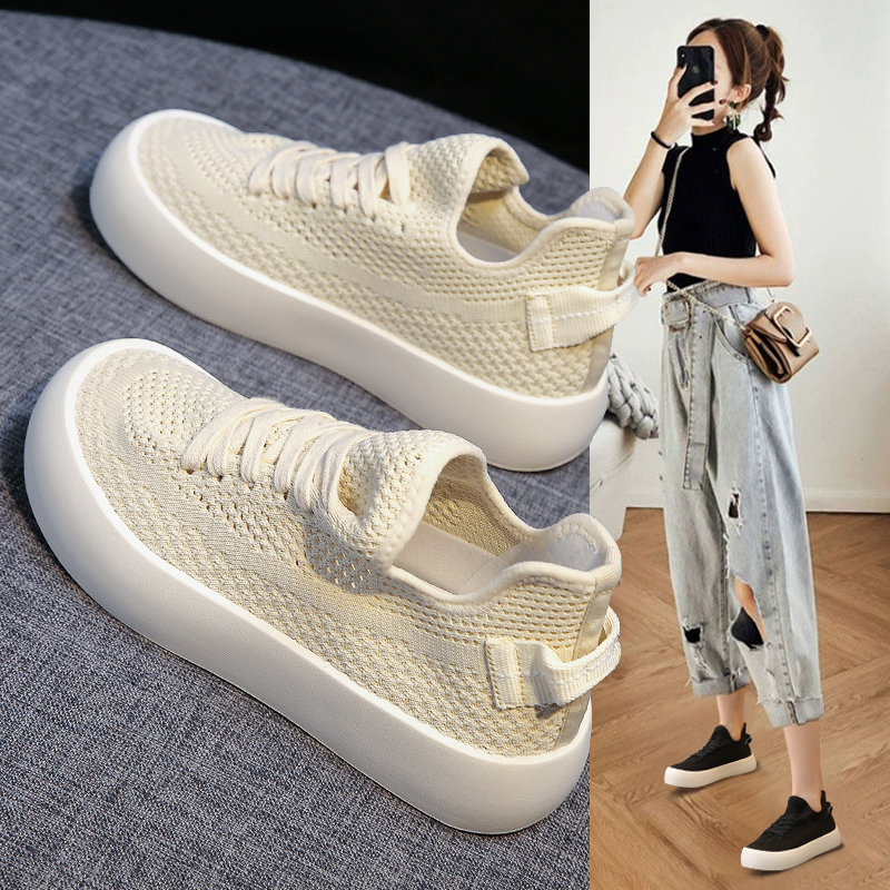 厚底小白鞋女2022新款夏季透气女鞋网面网鞋子百搭运动鞋女款板鞋