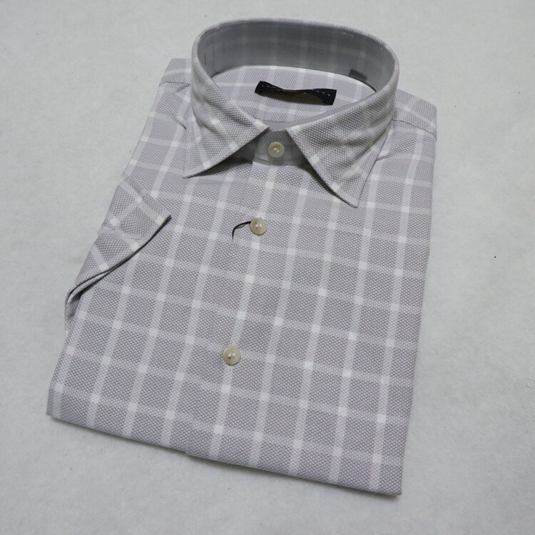 蓝豹lampo短袖衬衫新款修身商务时尚格纹全棉舒适透气3940码