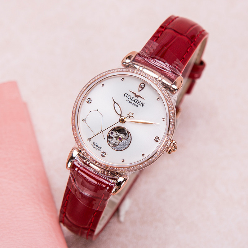 新品golgen古尊手表女表机械表镂空镶钻女士女款国产腕表