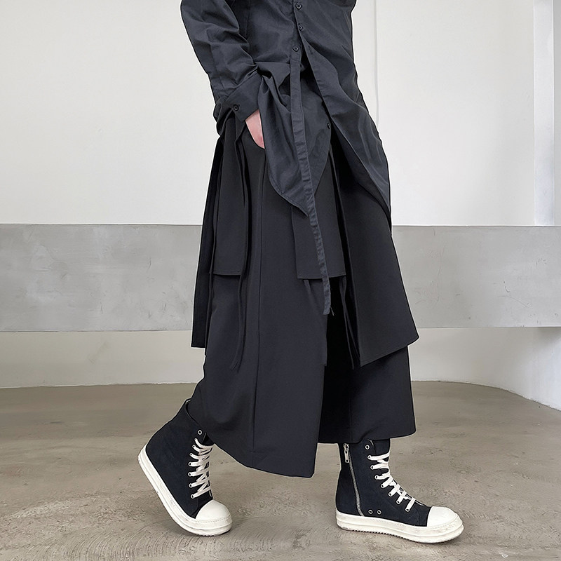 2021暗黑山本个性不规则百搭八分男士裤裙小众休闲裤