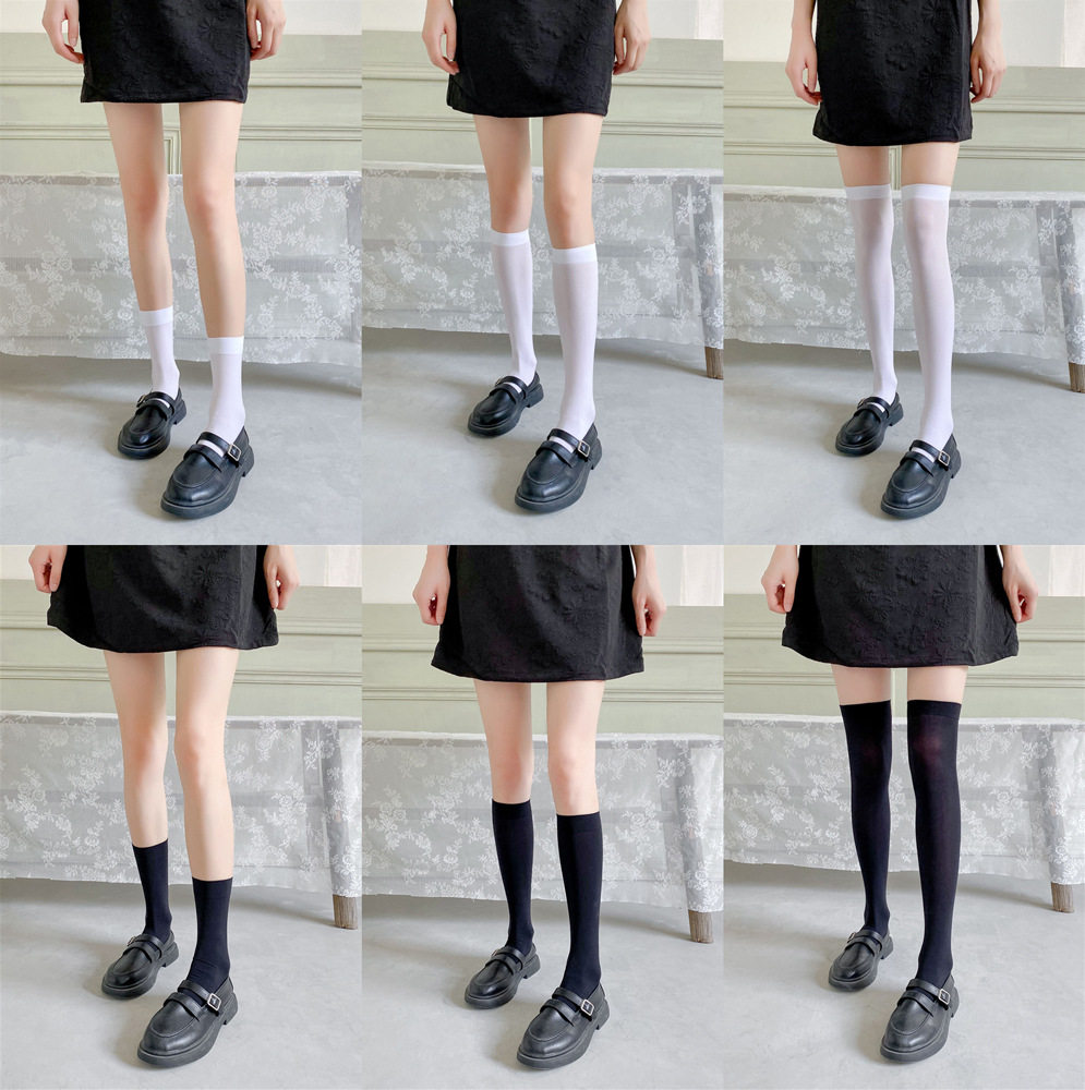 高品质天鹅绒小腿经典百搭jk黑白中筒过膝短袜中筒袜