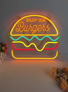 汉堡灯牌摆摊小吃氛围装饰灯网红店夜市发光造型led霓