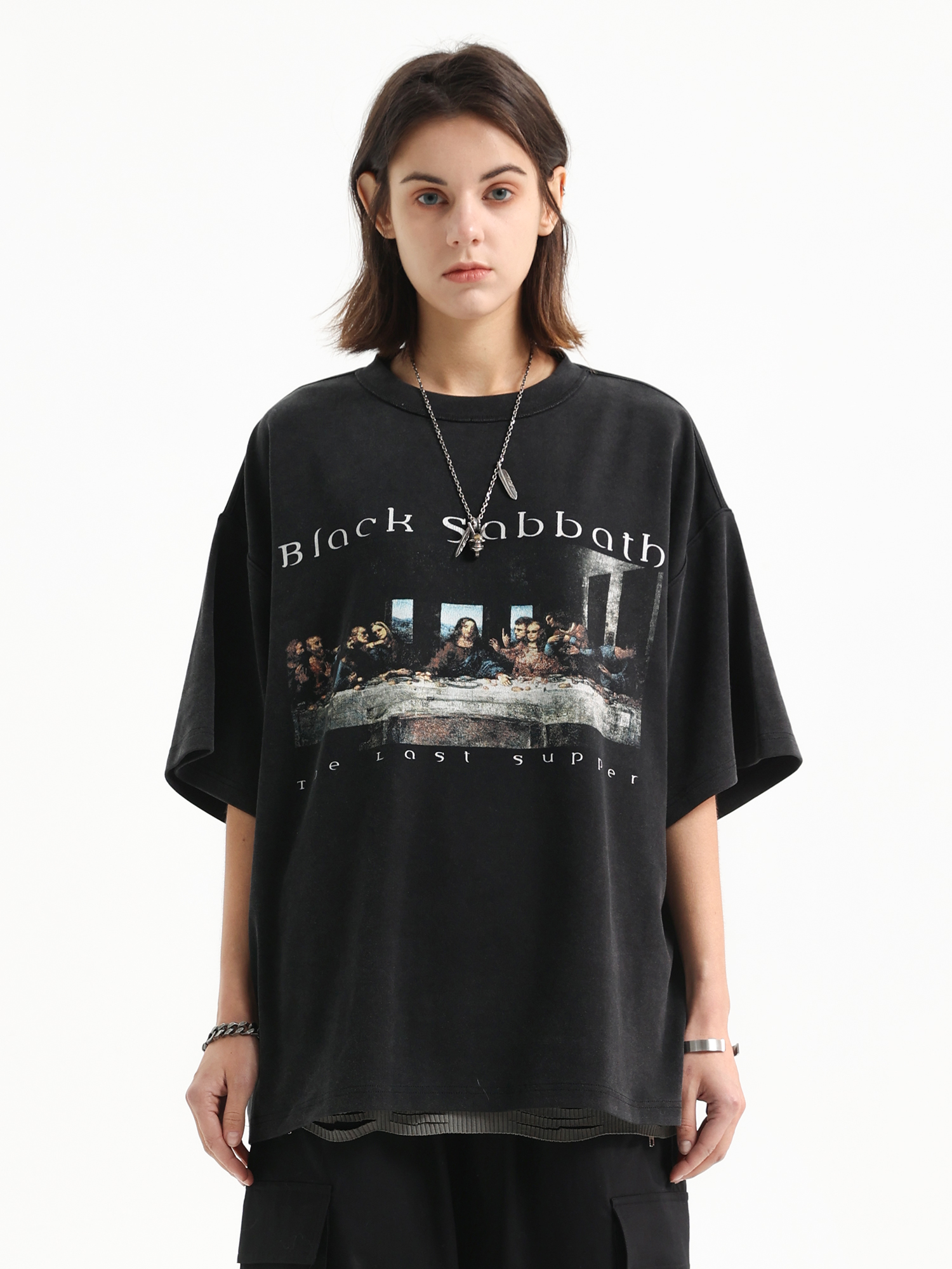 The Night Circus SS21 最后的晚餐印花水洗做旧宽松男女短袖T恤