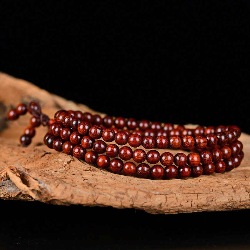 正宗印度顺纹满牛毛纹高油密小叶紫檀108颗文玩佛珠手串男女