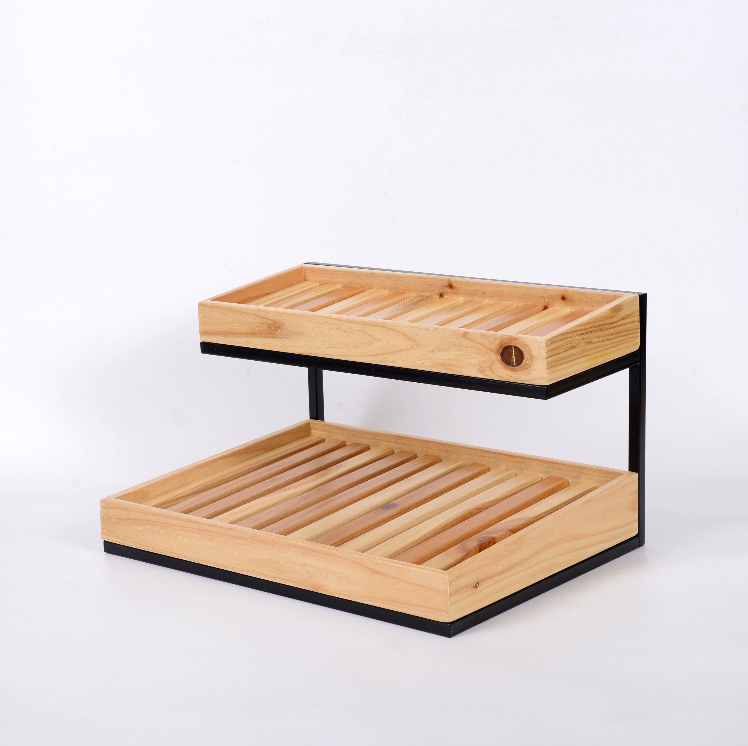 二层杉木铁架面包展示架干点伴手礼架烧烤早餐面包展柜