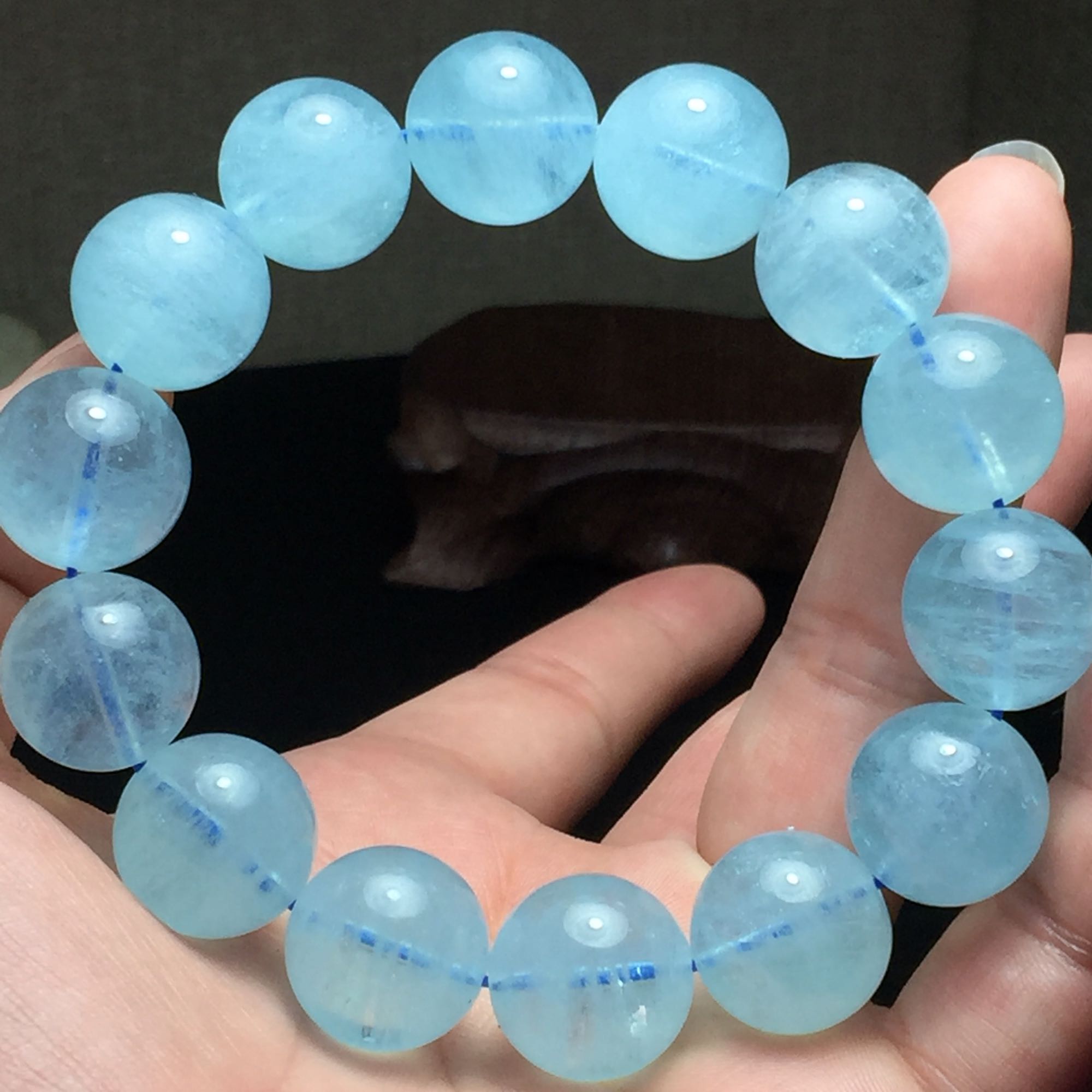 春节特惠165mm天然海蓝宝手链颗粒男士天然水晶佛珠手链