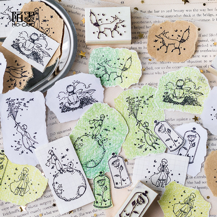 陌墨原创小王子印章手帐素材温暖童话小狐狸玫瑰橡胶木质印章文具