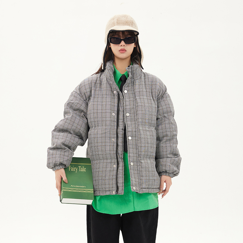 【OAKAO官方店】格纹3M字母反光加厚棉服男女同款情侣装宽松休闲