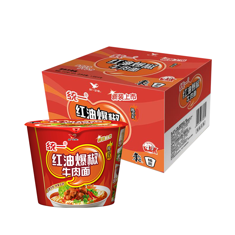 统一方便面整箱泡面一桶红油爆椒牛肉面105g12桶冲泡方便面
