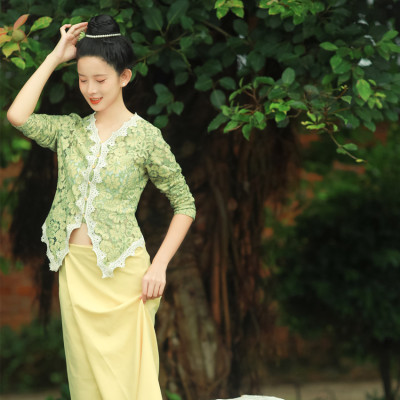 小娘惹服装 月娘同款西双版纳傣族服装 泰国服装清新欧根纱娘惹服