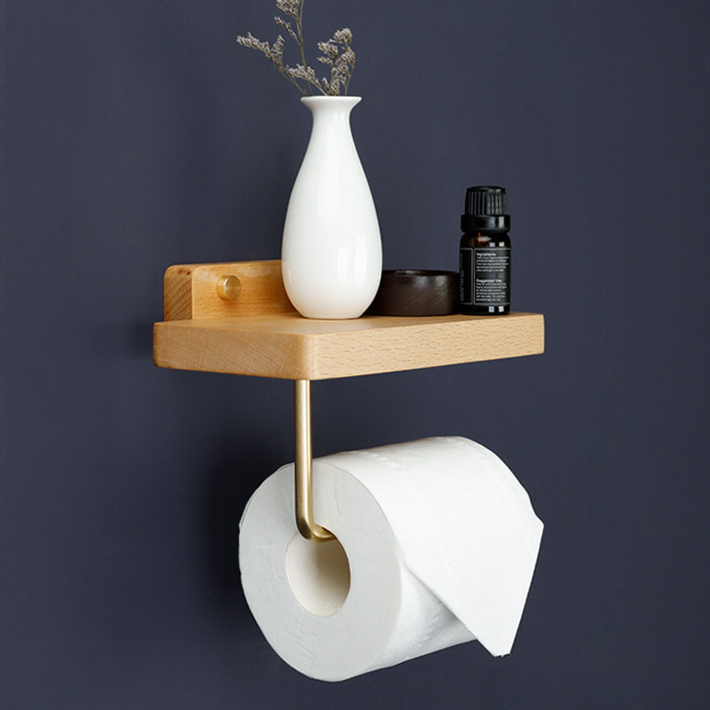 纸巾榉木卷纸卫生间盒免架挂厕所卫生纸置物架简约纸巾架