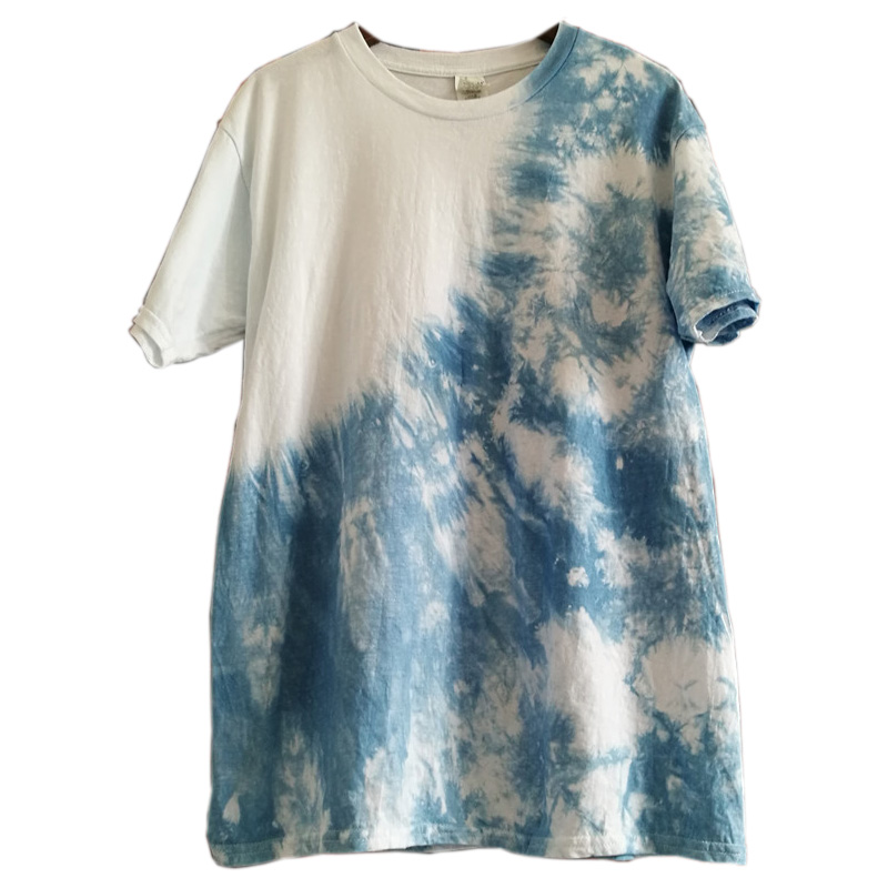 扎染衣服大理云南白族手工t恤草木灰植物蓝染纯棉圆领男女短袖