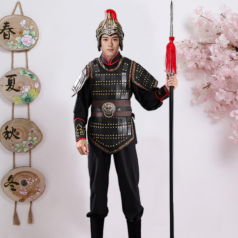 古装古代士兵小兵小将盔甲铠甲战袍兵马俑演出服装戏服汉秦朝cos