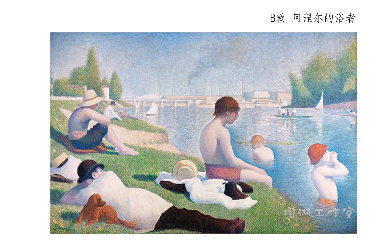 修拉大碗星期天下午阿涅尔的浴者高清印制点彩油画