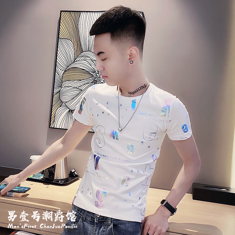 精神小伙冰丝短袖t恤男装潮牌ins体恤夏季薄款网红超火半袖上衣服