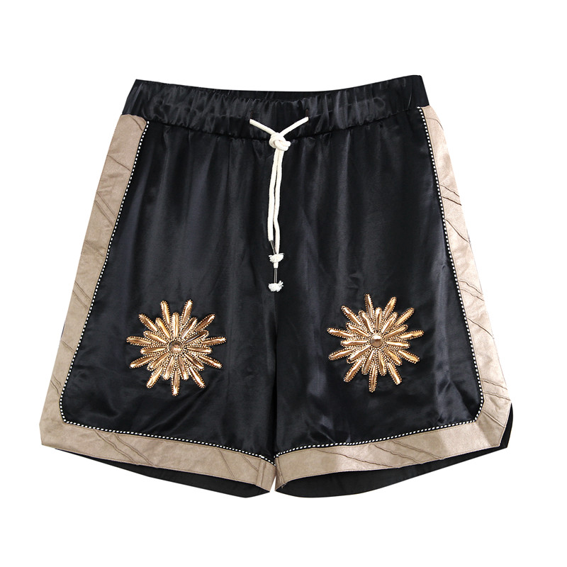 时着TIMECHIC 夏季府绸男士烫钻拳击休闲裤定制宽松时装运动短裤