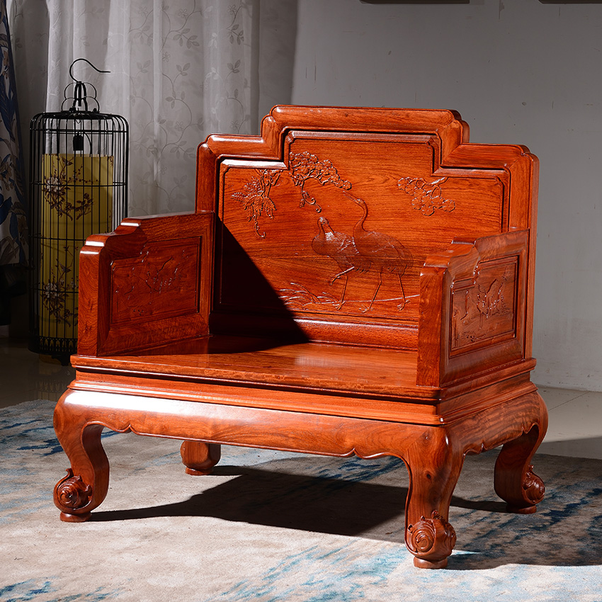 国标缅甸花梨木仙鹤沙发组合红木沙发大果紫檀小户型明清古典雕花