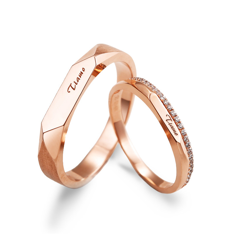 18k金情侣戒指彩金对戒白金铂金婚戒定制刻字结婚钻石求婚戒一对