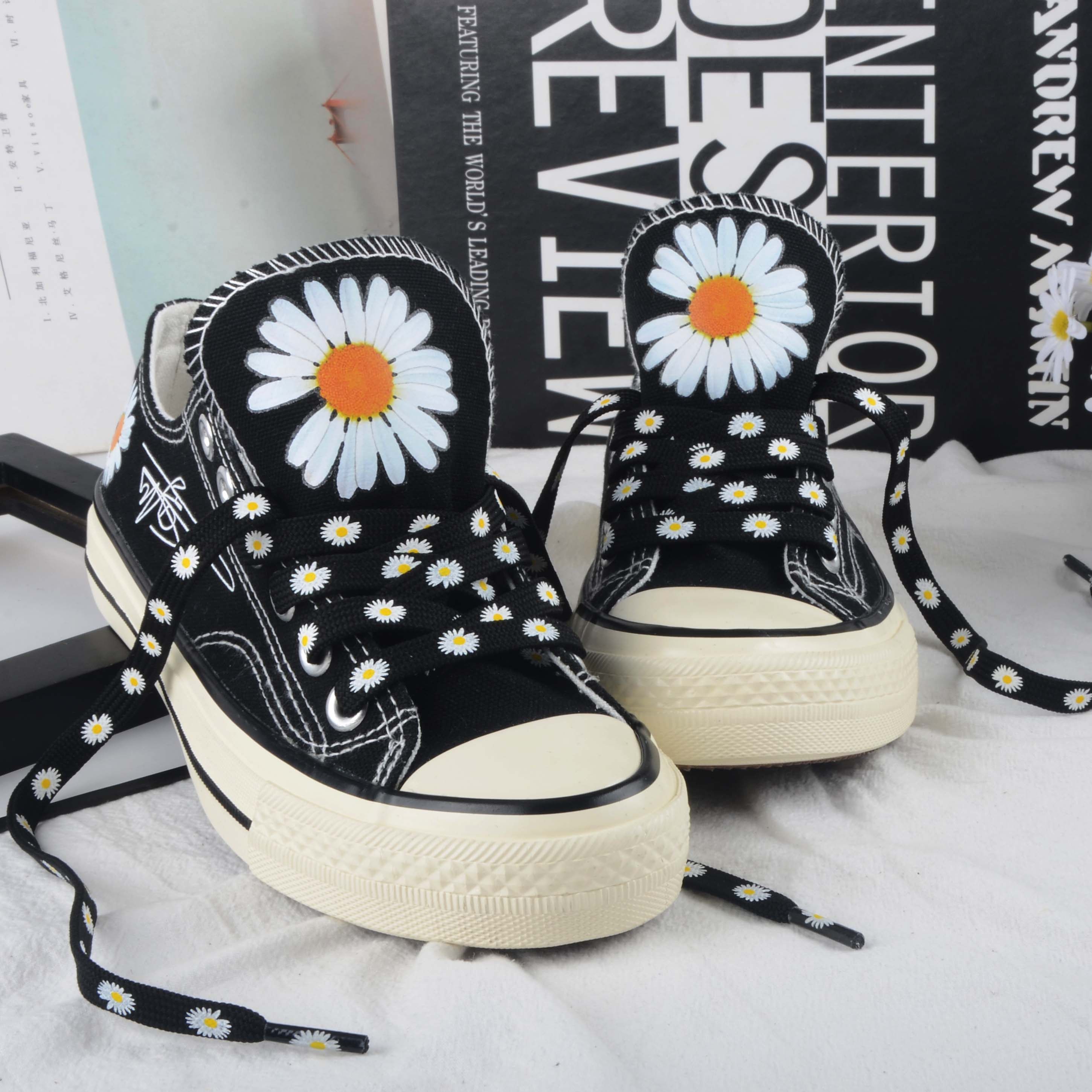 权志龙签名小雏菊联名鞋韩版潮流百搭鞋子子女潮鞋帆布鞋