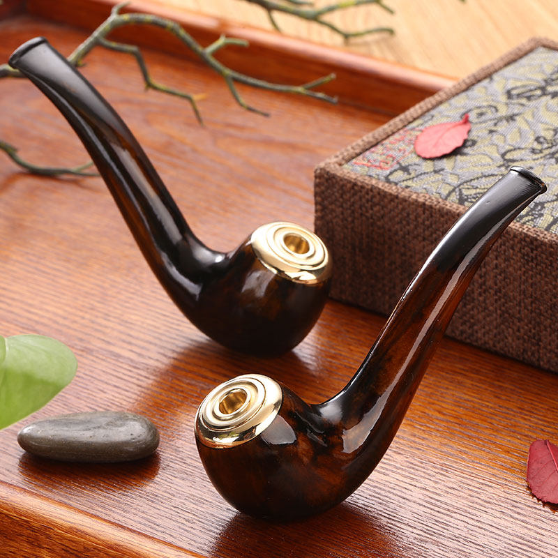 亿辉海柳木质烟嘴弯烟斗男女士粗细两用循环过滤可清洗烟具送礼血