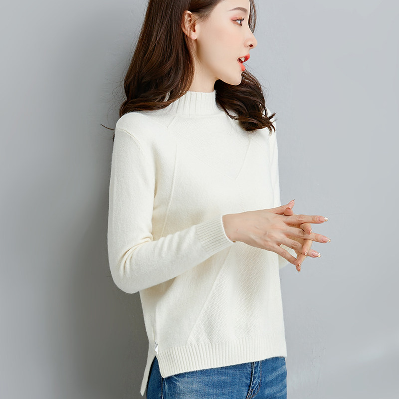 毛衣白色女高高领套头宽松针织打底衫韩版洋气毛衣
