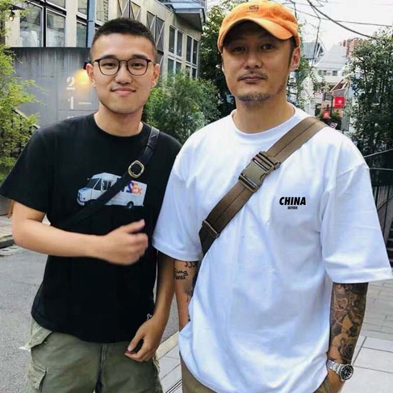 2022新款余文乐t恤短袖男 白色纯棉简约字母圆领宽松体恤男士上衣