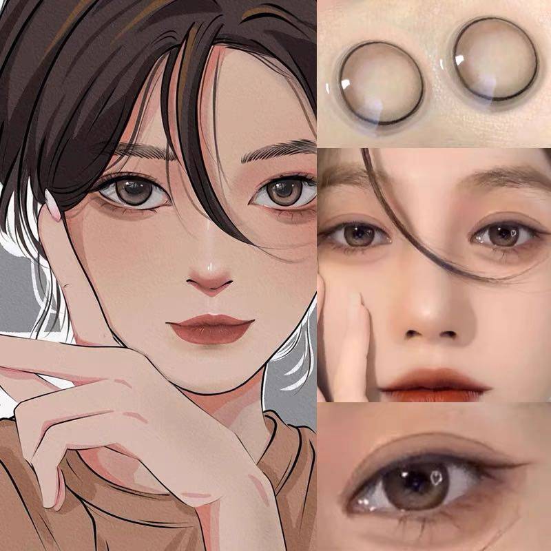 小黑美瞳年抛女2021新款大小直径黑色自然款冰滴彩色隐形眼镜