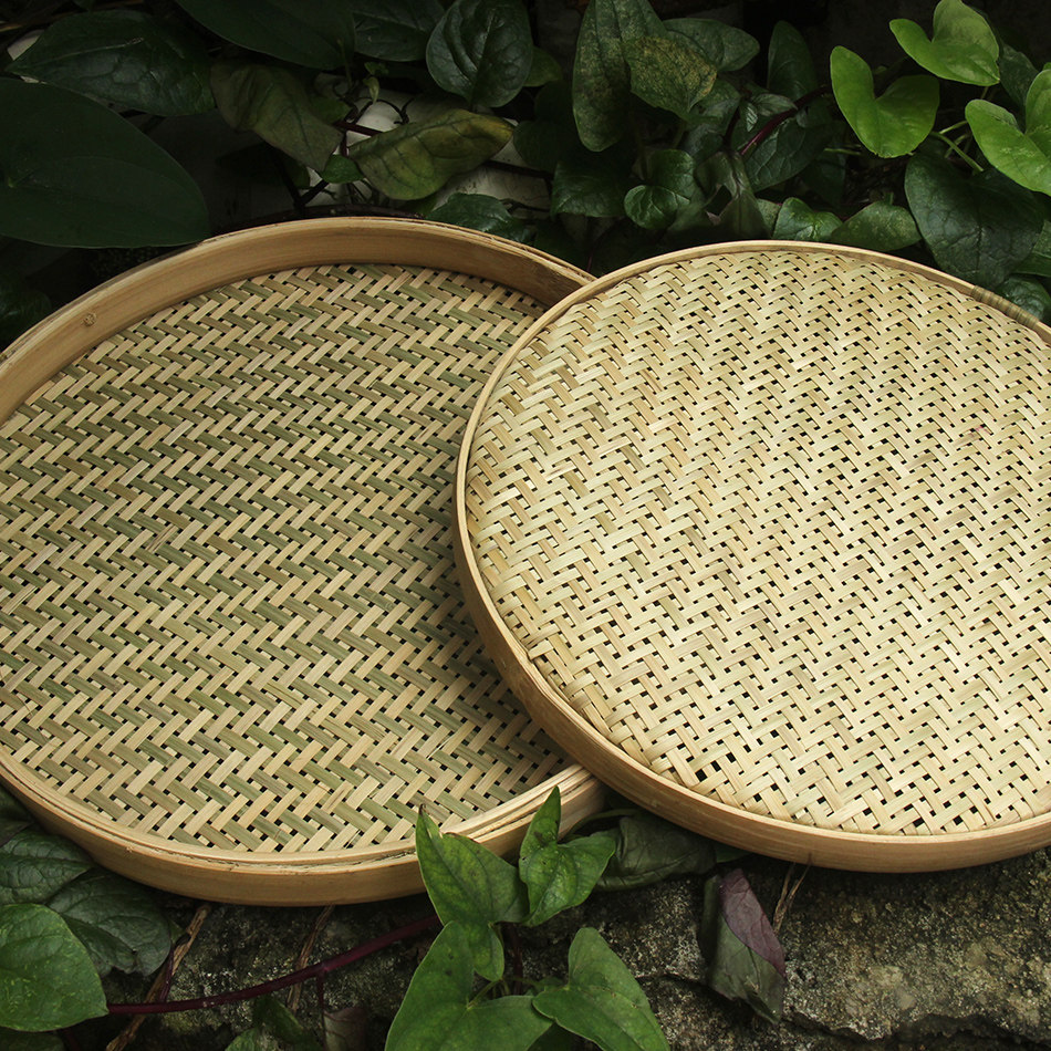 竹编簸箕家用无孔有孔筛子竹制品晾晒竹匾绘画竹编