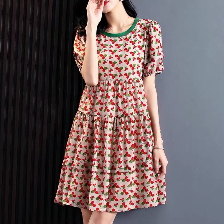 碎花真丝连衣裙女夏小个子桑蚕蚕丝裙子高端大牌连衣裙