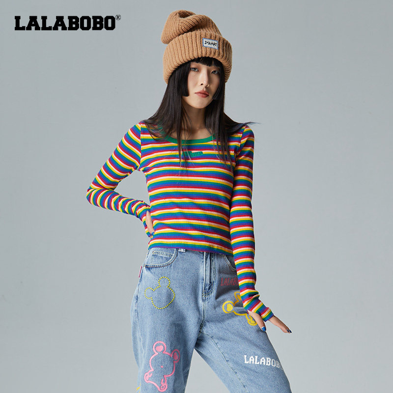 lalabobo2022秋季新款复古独特盐系甜酷长袖上衣恤女t恤