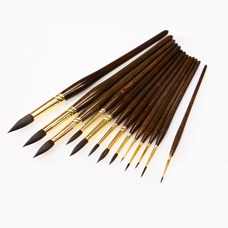 单支松鼠毛水彩笔油画笔写生水彩画笔手绘外出圆头毛笔水粉笔勾线笔