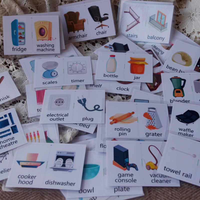 家居用品英语单词卡片英文闪卡儿童幼儿早教宝宝玩具挂图