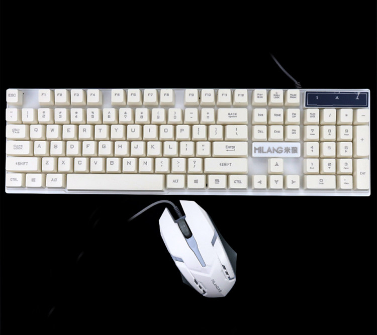 套装米狼t6键盘鼠标悬浮按键三色背光呼吸键鼠套装