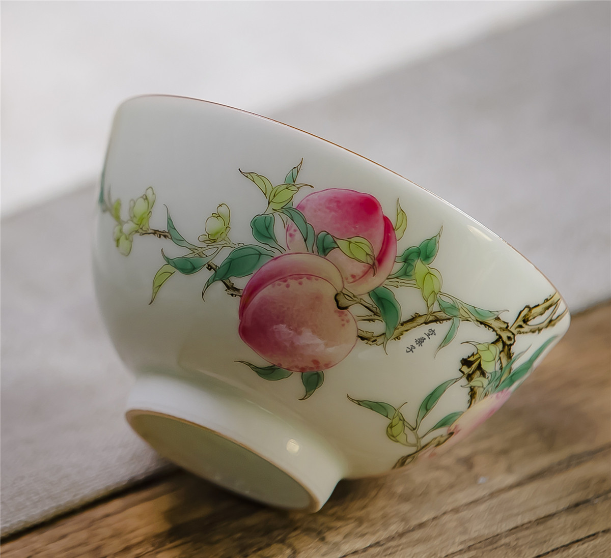 景德镇粉彩寿桃折枝过枝主人大容量功夫茶杯