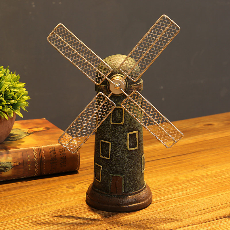 美式复古田园荷兰风车模型旋转欧式小物件摆件摆件