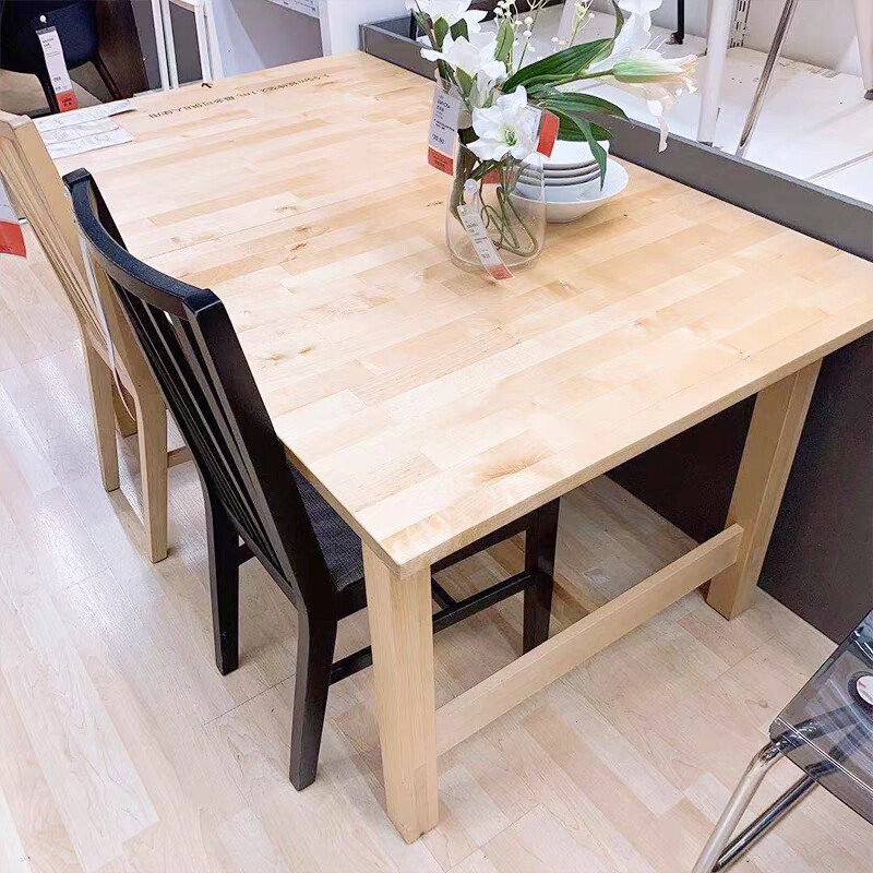 宜家ikea诺顿正品实心桦木可拉伸缩餐桌工作台原木色环保清漆北欧-mc