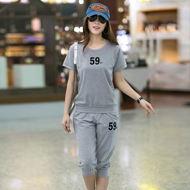 夏天运动套装女夏2018新款大码时尚跑步运动服夏季宽松休闲两件套
