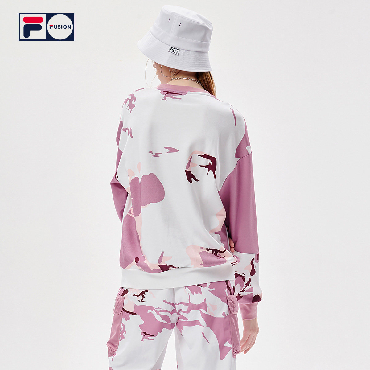 filafusion斐乐潮牌女装套头衫2021夏秋新款粉色迷彩时尚卫衣女